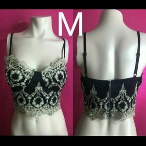 🆕Black & Gold Thick Lace Bralette Top Size M